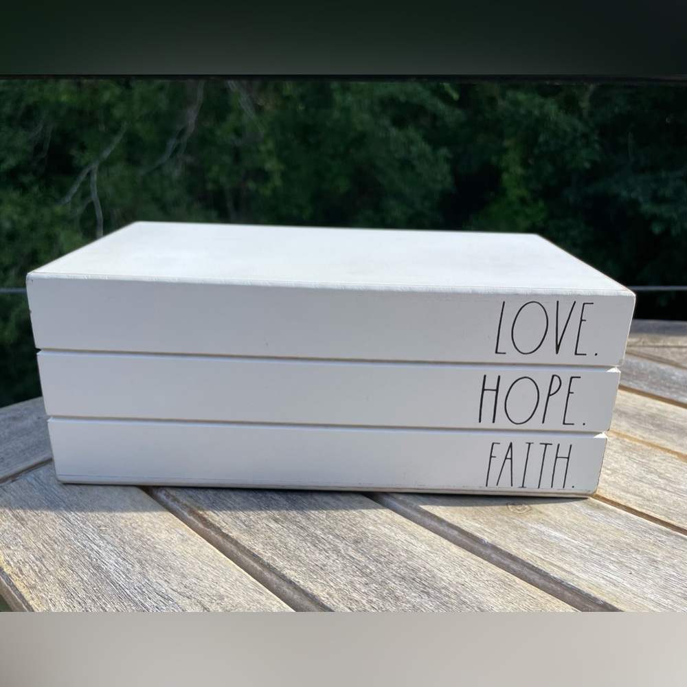 Rae Dunn Wooden Book Stack, Love Hope Faith